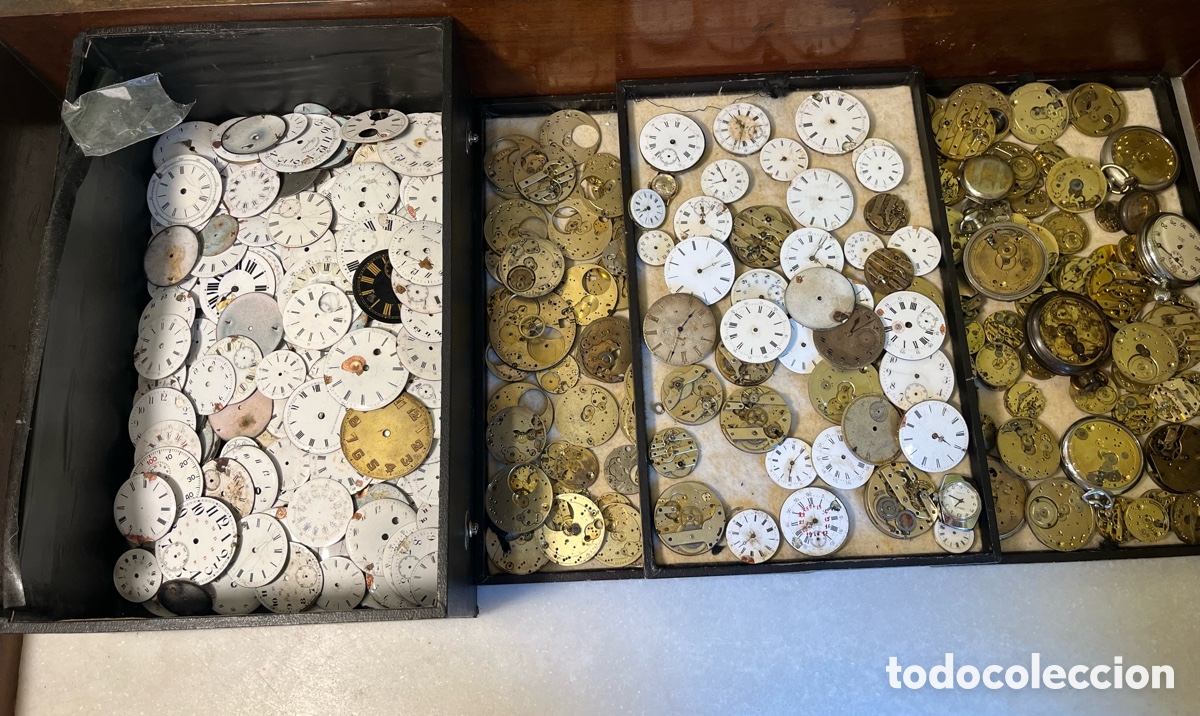 Relojes de bolsillo: Gran lote de recambios de reloj de bolsillo y esferas par restsurar
