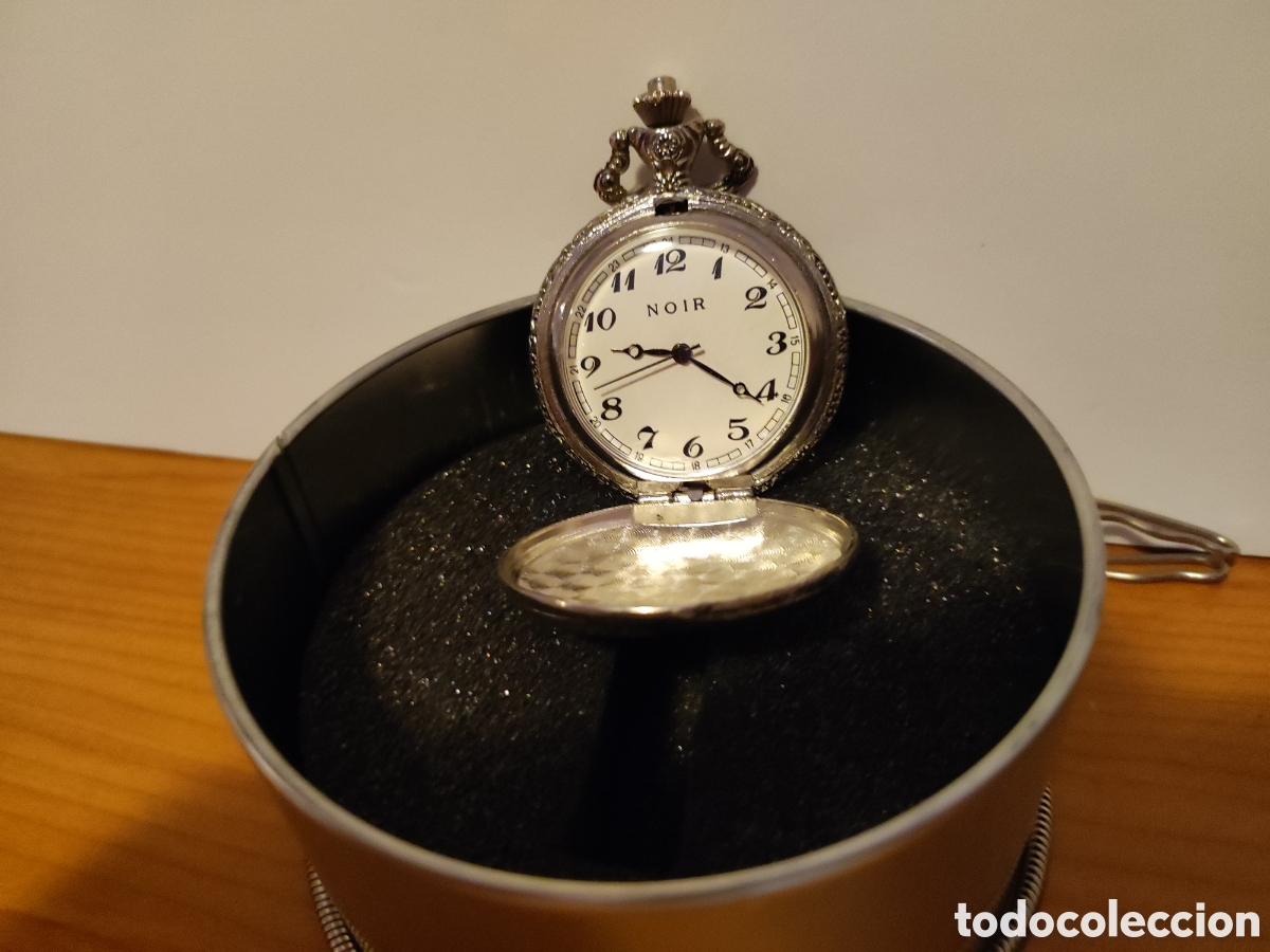 Relojes de bolsillo: Reloj de Bolsillo &rdquo;Noir&rdquo; Quartz &ndash; Estilo Vintage con Cadena y Estuche Met&aacute;lico Original
