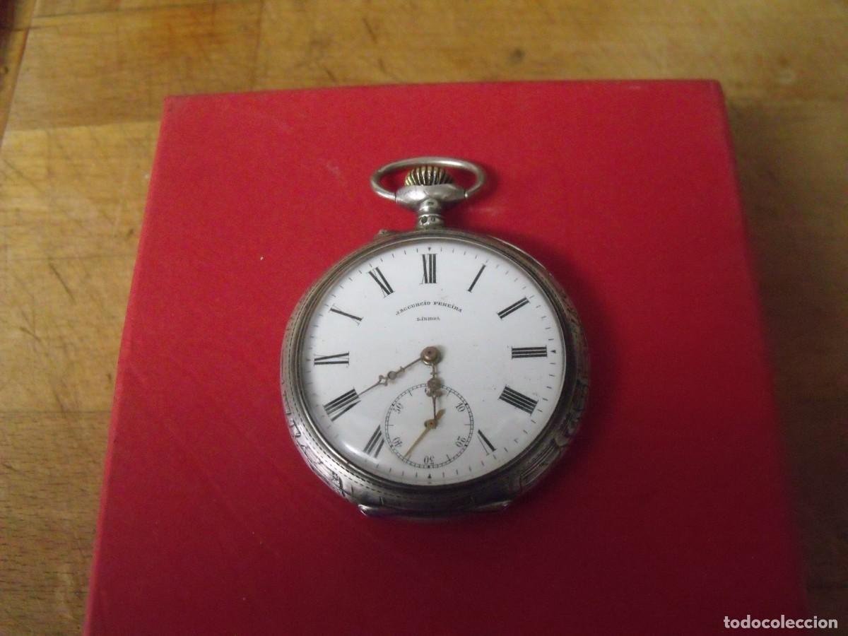 Relojes de bolsillo: ANTIGUO RELOJ BOLSILLO PLATA 800-J ACCURCIO PEREIRA LISBOA-A&Ntilde;O 1880-LOTE 644-FUNCIONA