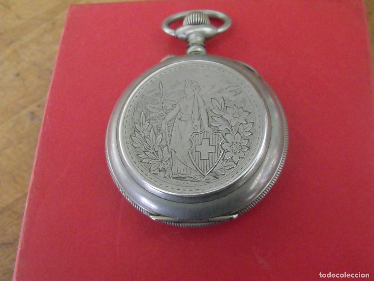 Relojes de bolsillo: antiguo reloj BOLSILLO EN METAL-A&Ntilde;O1900- PRECIOSOS GRABADOS DIOSA HELVETIA-LOTE 259-96-