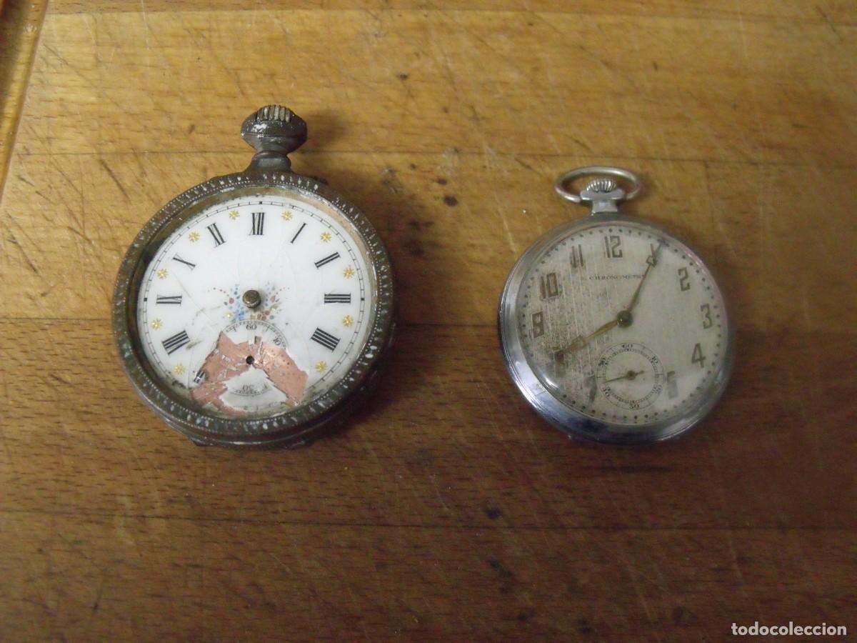 Relojes de bolsillo: 2 relojes antiguos de bolsillo-metal dorado y acero-a&ntilde;o 1900-LOTE 259-96