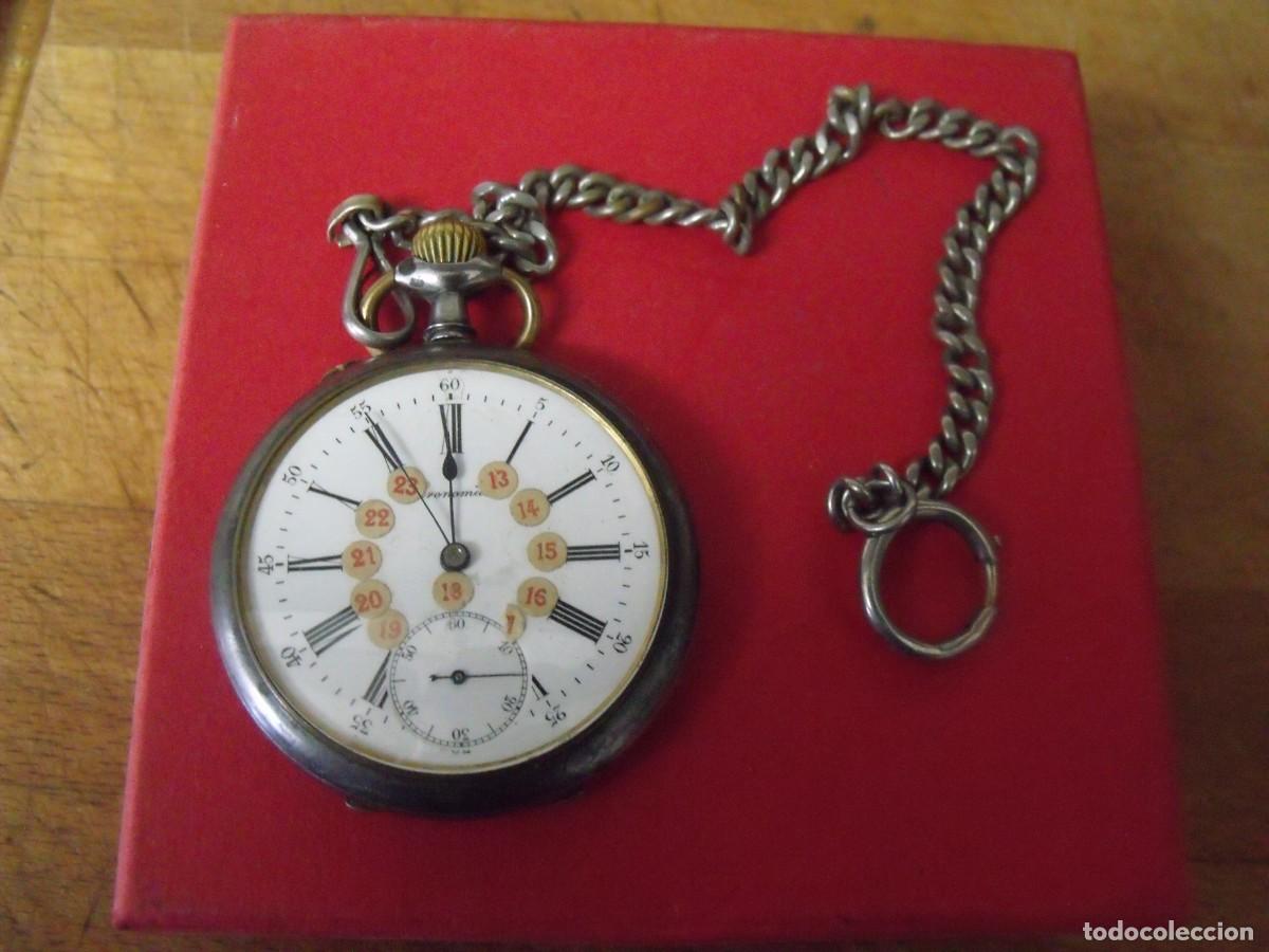 Relojes de bolsillo: ANTIGUO RELOJ BOLSILLO EN ACERO NEGRO-A&Ntilde;O 1910-LOTE 259-96-LEONTINA EPOCA-FUNCIONA