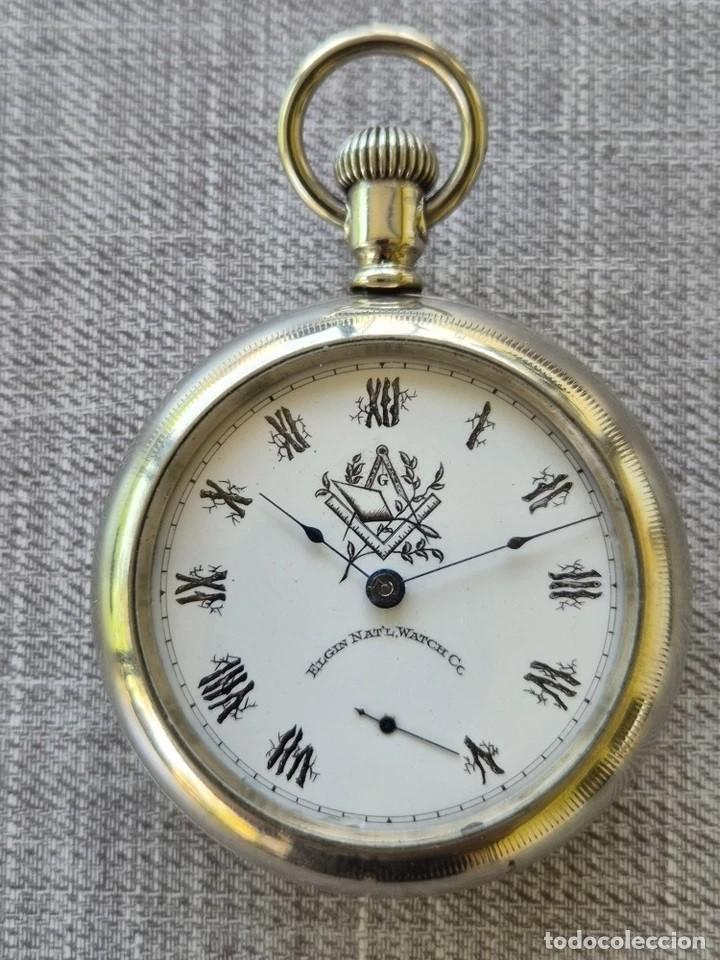 Relojes de bolsillo: RARISIMO RELOJ BOLSILLO-ELGIN USA-FRANCMASONERIA-60 mm diametro-A&Ntilde;O 1884-LOTE 259-96-FUNCIONA