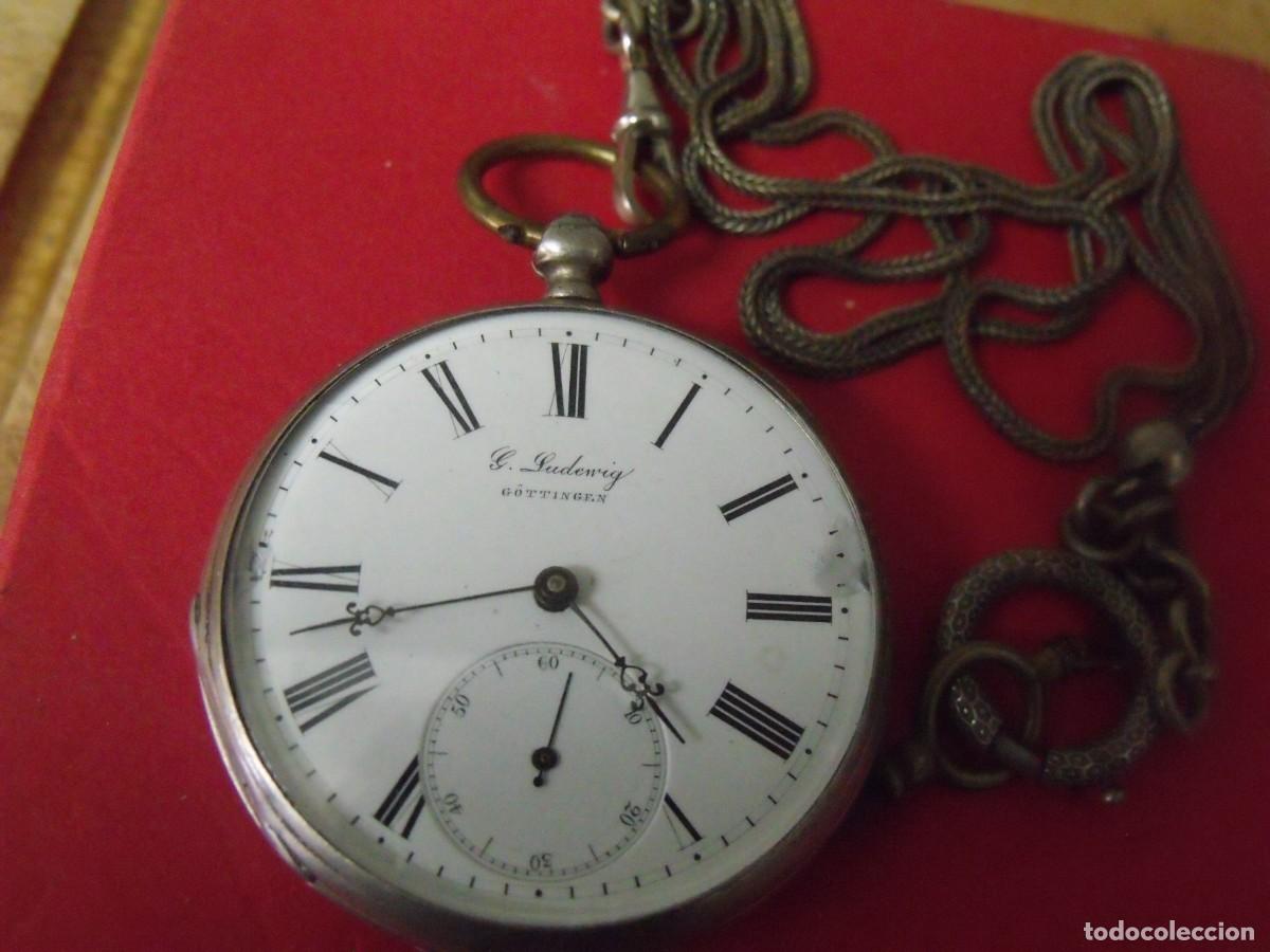 Relojes de bolsillo: ANTIGUO RELOJ BOLSILLO EN PLATA PUNZONADA-A&Ntilde;O 1880-LEONTINA EPOCA PLATA-LOTE 259-96-FUNCIONA