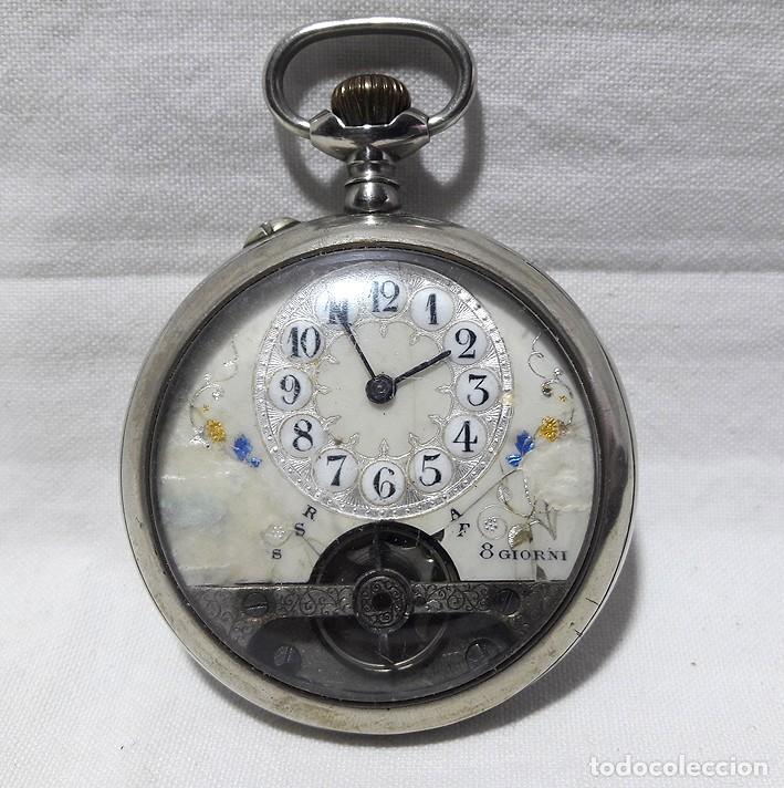 Relojes de bolsillo: RELOJ BOLSILLO. PPIO. 1900. 8 DIAS. FUNCIONANDO. ESFERA PORCELANA-VOLANTE A LA VISTA &iquest;HERDOMAS?