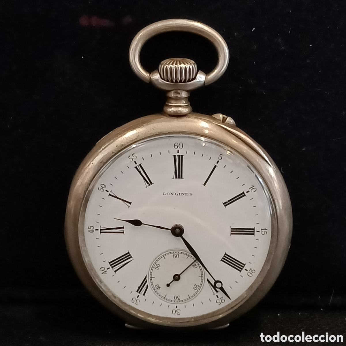 Relojes de bolsillo: Reloj de bolsillo de carga manual de plata de la marca &rdquo;LONGINES&rdquo;
