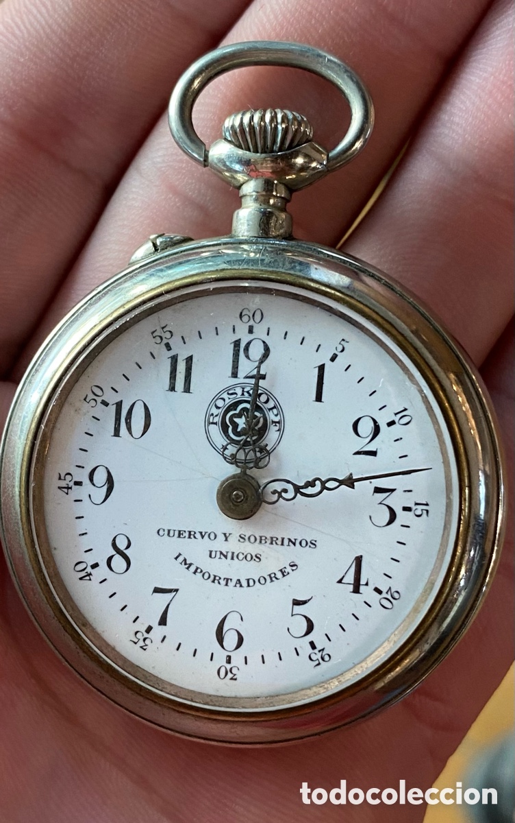 Montres de poche: reloj de bolsillo Roskopf antiguo, importado por Cuervo y Sobrinos de La Habana, Cuba.