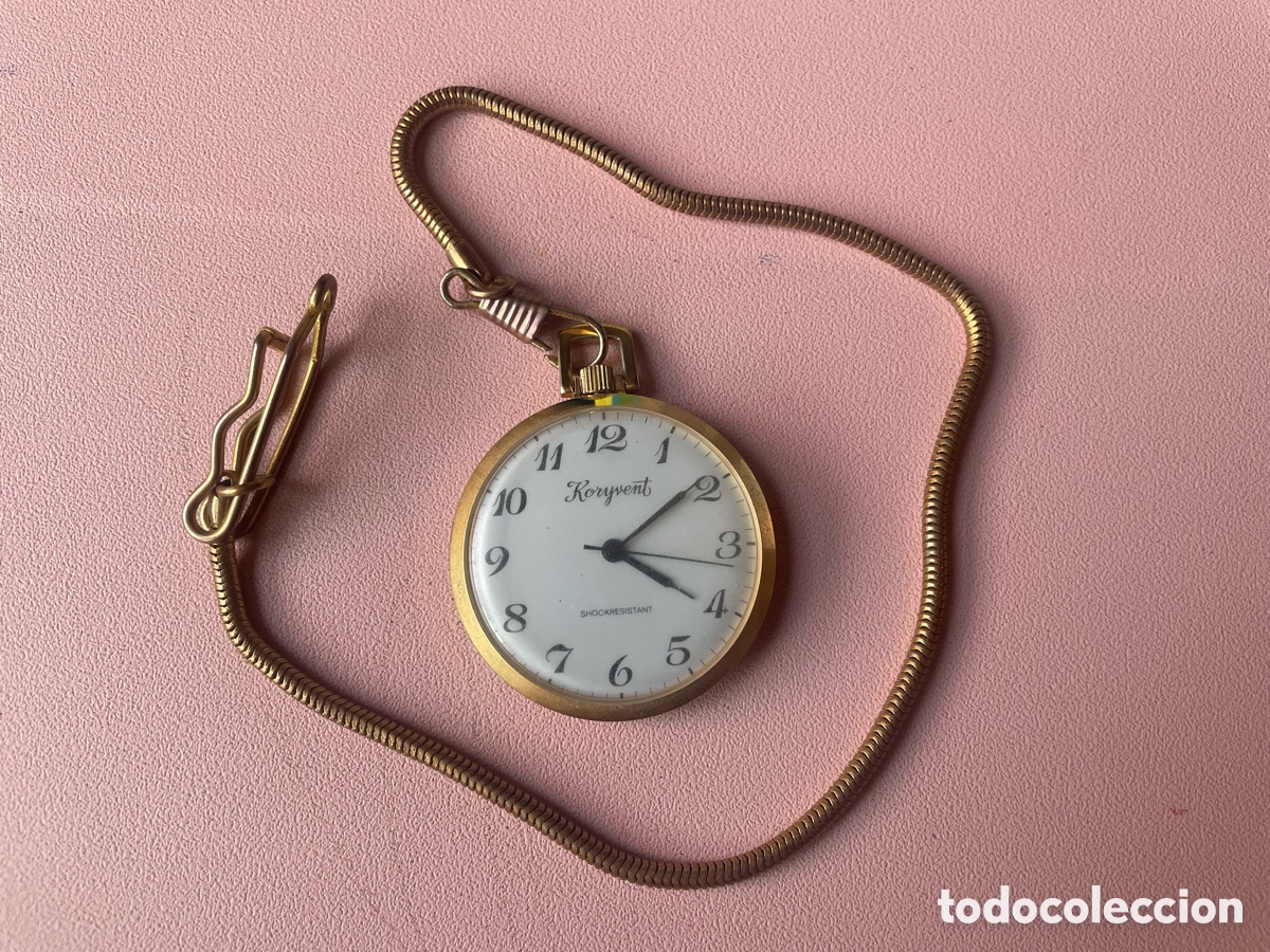 Relojes de bolsillo: Reloj de bolsillo vintage Koryvent chapado oro con cadena funciona a&ntilde;os 70-80