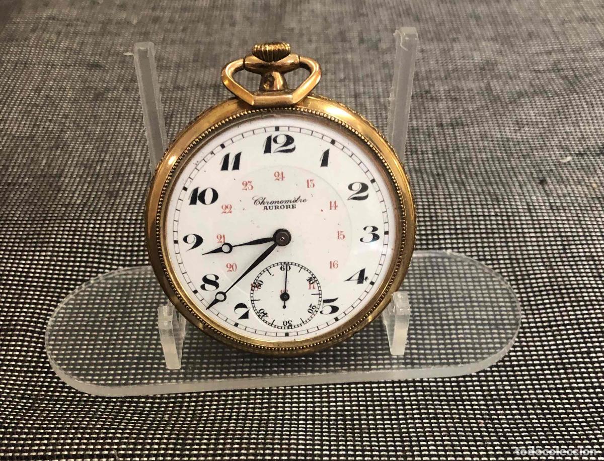 Relojes de bolsillo: RELOJ DE BOLSILLO CHRONOMETRE AURORE. INSCRIPCION MG8M. CHAPADO EN ORO. FUNCIONA