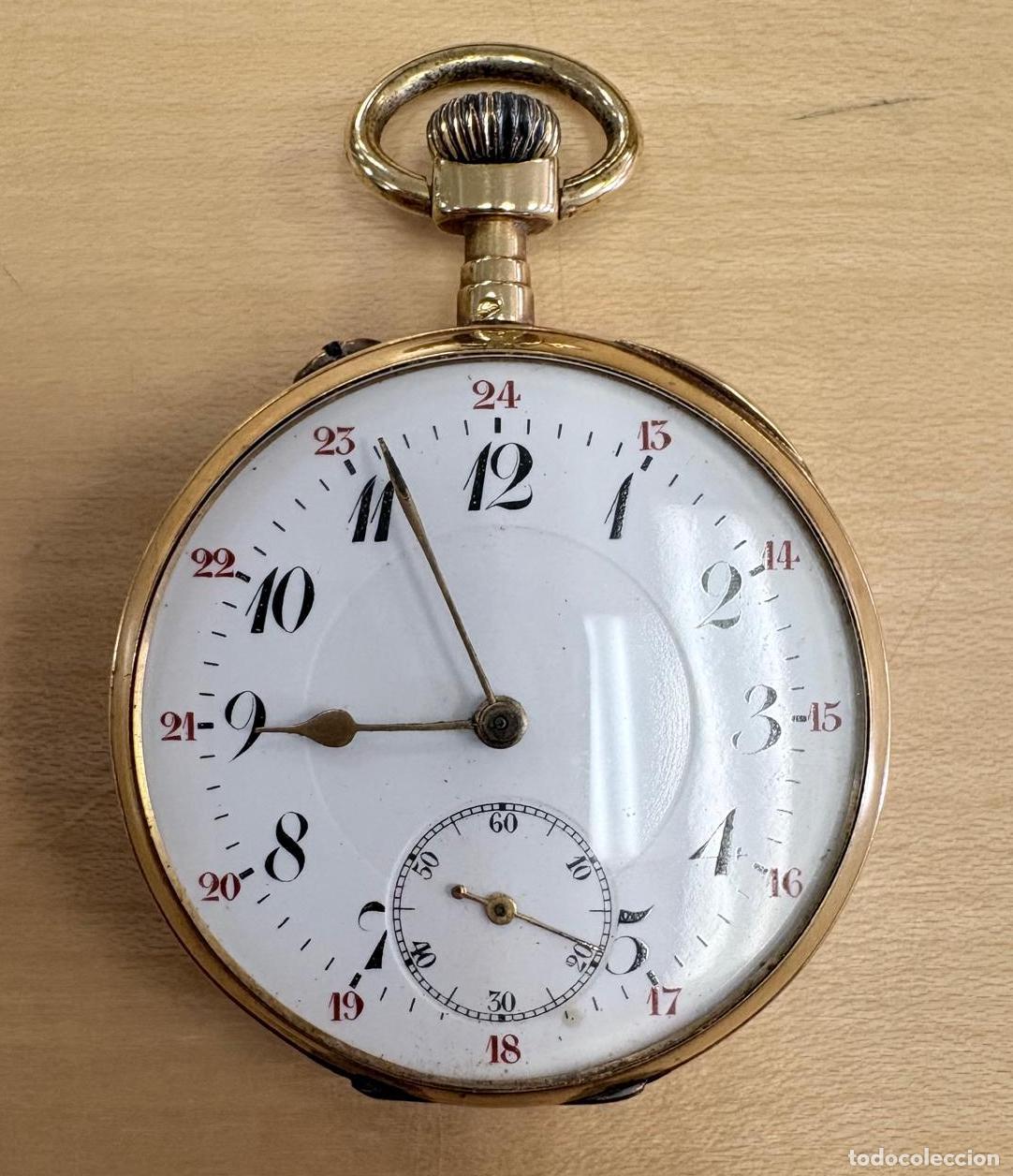 Relojes de bolsillo: RELOJ DE BOLSILLO TIPO LEPINE DE ESFERA DE 24 HORAS. SUIZA, PRINCIPIOS DEL SIGLO XX &mdash;NO FUNCIONA&mdash;