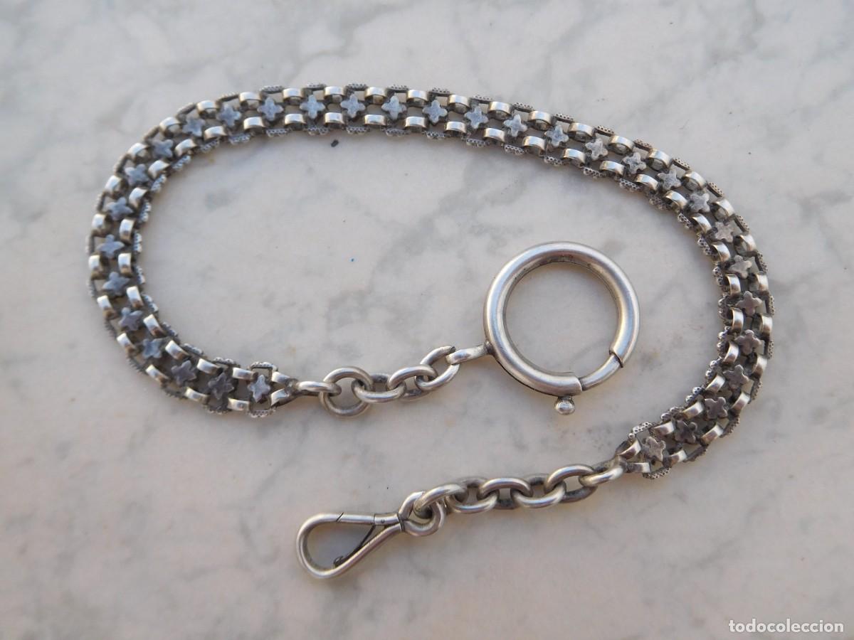 Relojes de bolsillo: Cadena antigua de plata para reloj de bolsillo