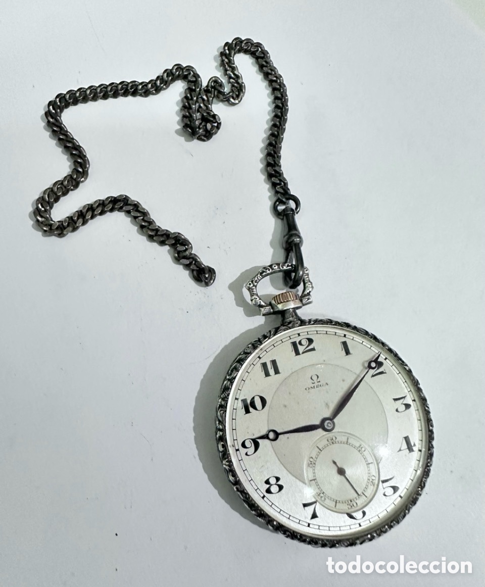 Taschenuhren: Antiguo Reloj De Bolsillo OMEGA De Plata 900 y la pulsera plata 925 Swiss Made