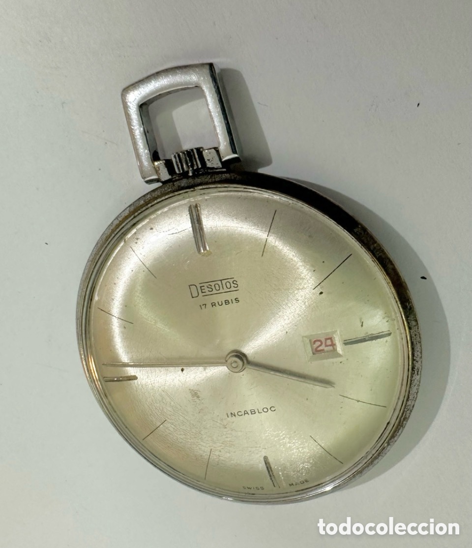 Taschenuhren: Antiguo Reloj DESOTOS De Bolsillo Con D&iacute;a Incabloc De Cuerda SWISS VINTAGE