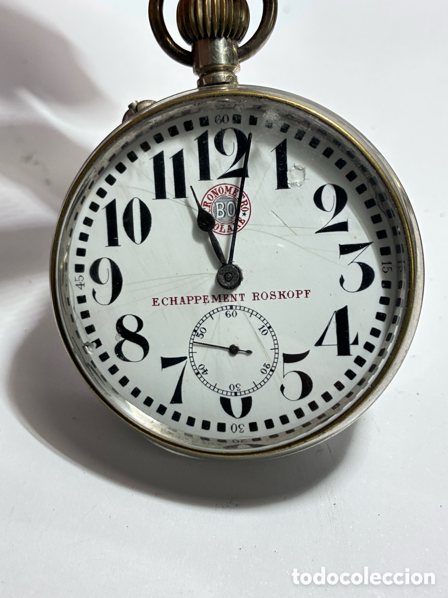 Pocket watches: Reloj de bolsillo Roskopf gigante 65mm en funcionamiento de u&ntilde;ero 1900