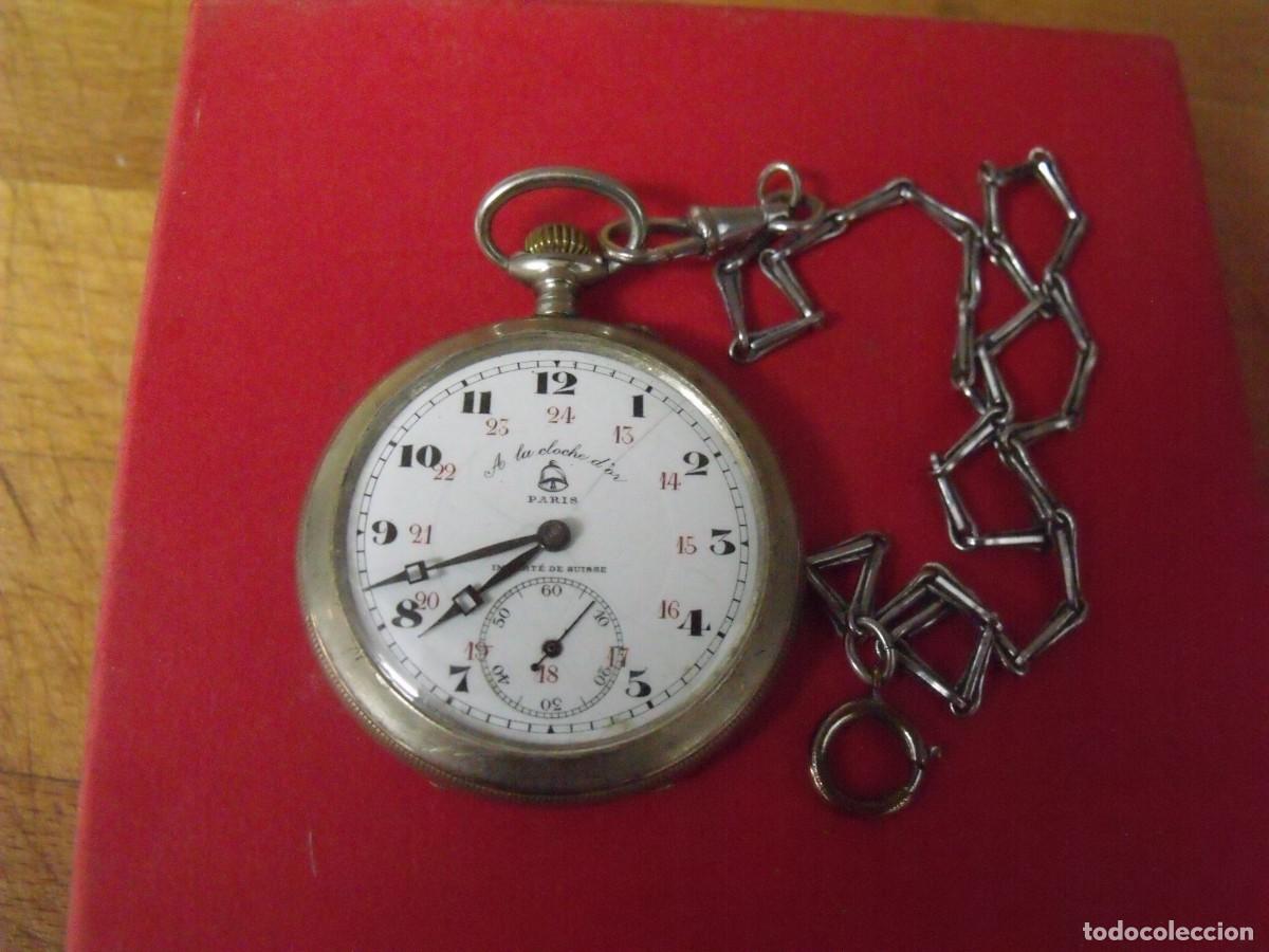 Rel&oacute;gios de bolso: antiguo reloj BOLSILLO EN ARGENTAN- A LA CLOCHE D'OR PARIS-LOTE 259-97-FUNCIONA-LEONTINA EPOCA