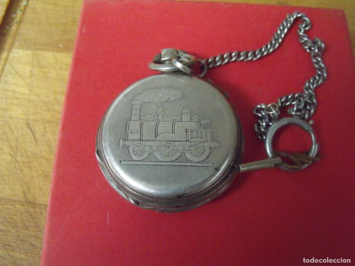 Rel&oacute;gios de bolso: PRECIOSO RELOJ BOLSILLO FERROVIARIO PLATA PUNZONADA- A&Ntilde;O 1870-LEONTINA EPOCA-LOTE 259-97-FUNCIONA