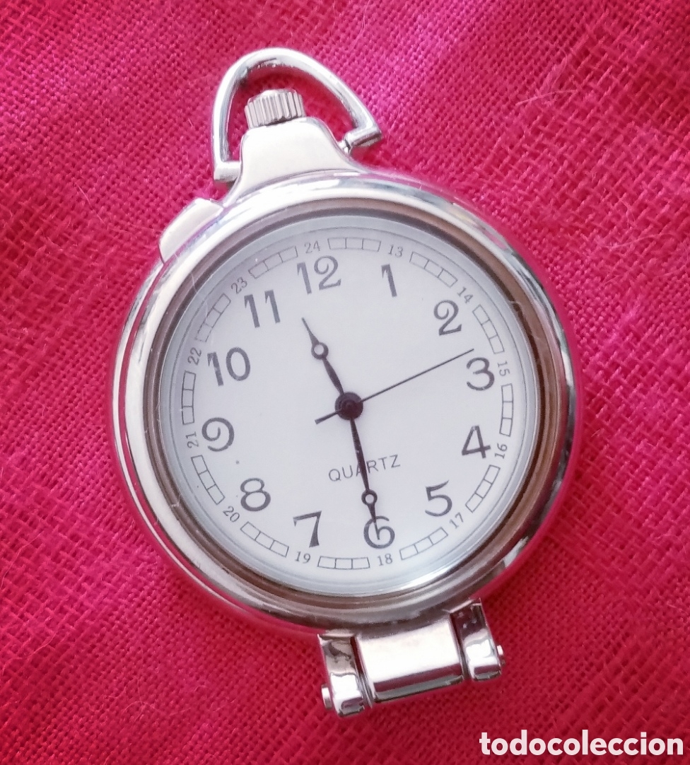 Rel&oacute;gios de bolso: Estupendo reloj de bolsillo de carga manual plateado con tapa transparente. 4cm di&aacute;m. Muy bonito (Pi