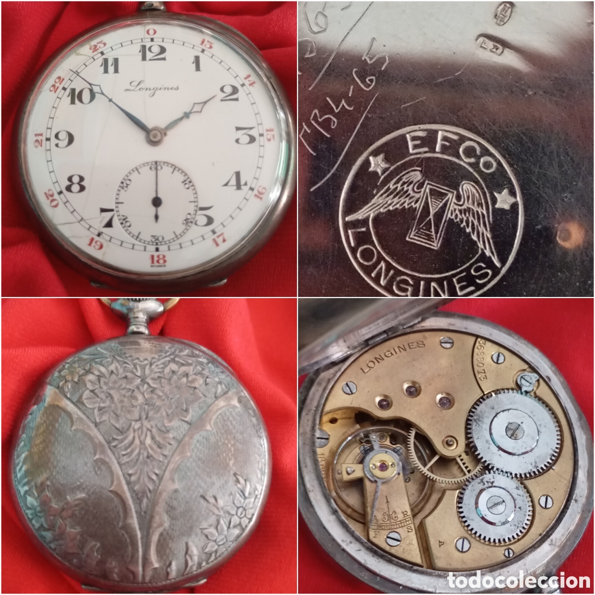 Relojes de bolsillo: Longines EFCO Plata con contrastes Circa 1920 Antiguo Reloj bolsillo movimiento mec&aacute;nico. Funciona