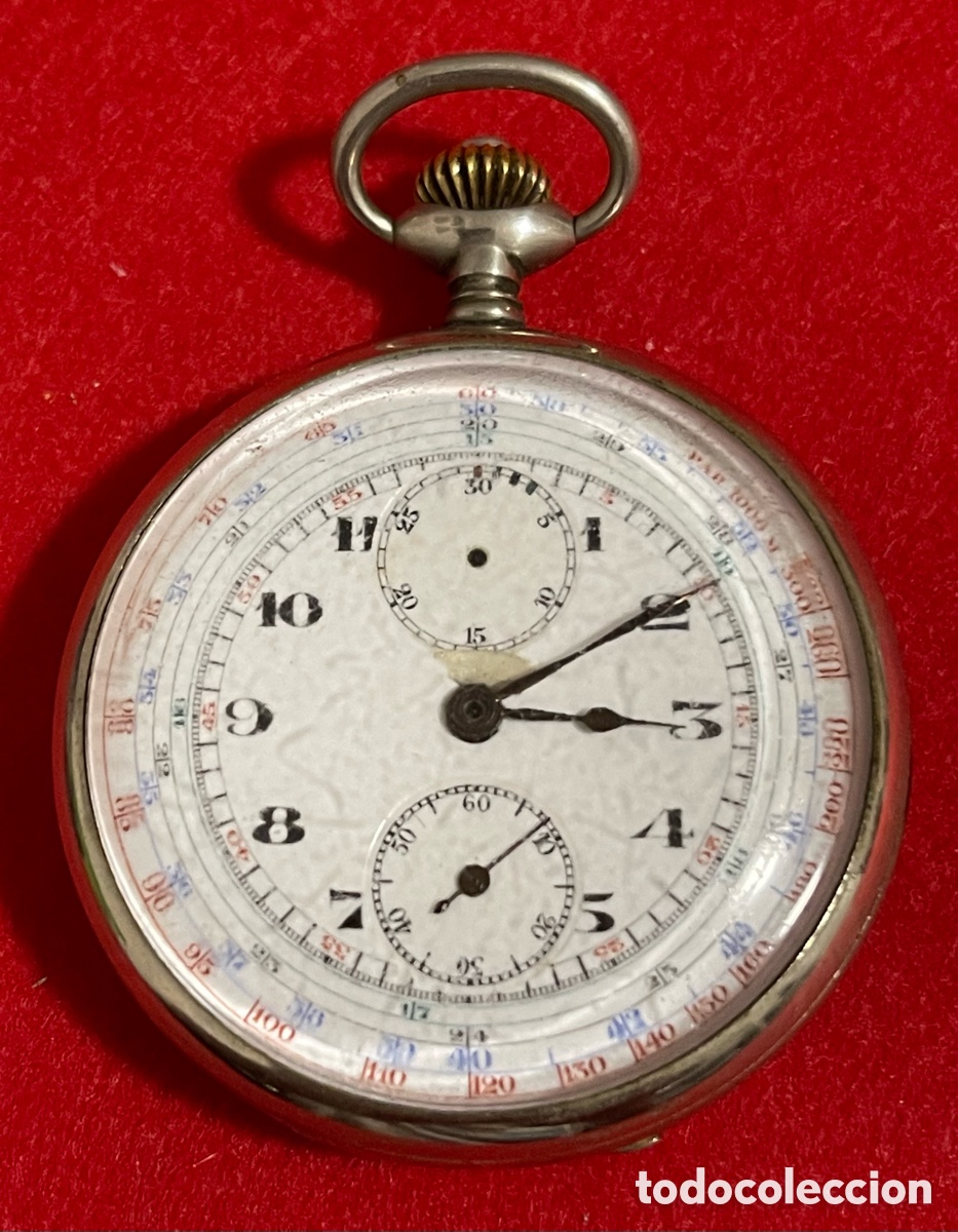 Relojes de bolsillo: Antiguo Reloj cron&oacute;grafo De Bolsillo de carga manual. Funcionando solo el reloj.
