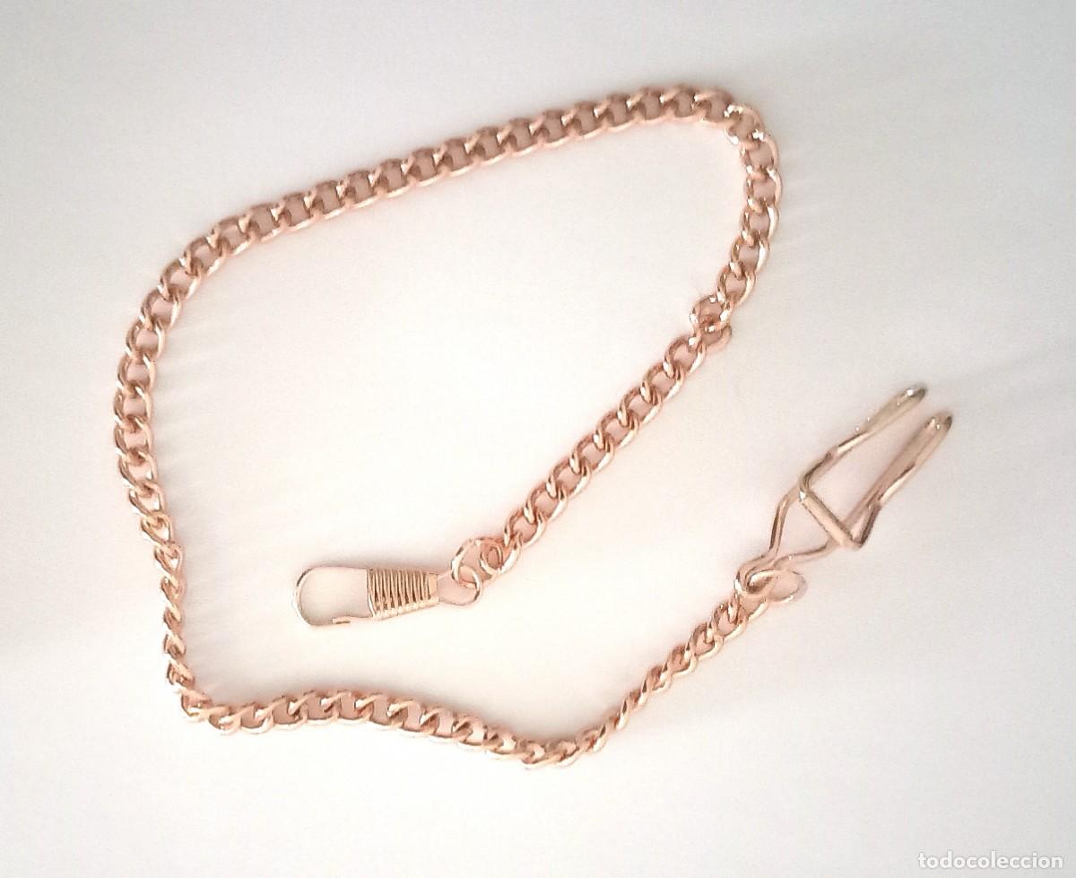 Taschenuhren: Original Leontina, cadena de reloj de bolsillo de eslabones color oro rosa, cobre 37,5cm. Muy bonita