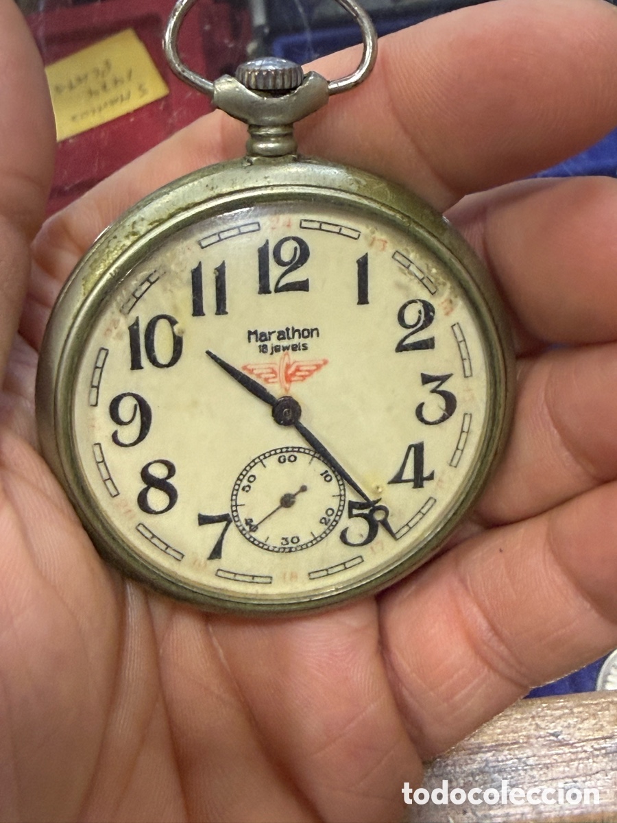 Relojes de bolsillo: Antiguo reloj de bolsillo tipo ferroviario, funciona pero hay que ajustar la tija