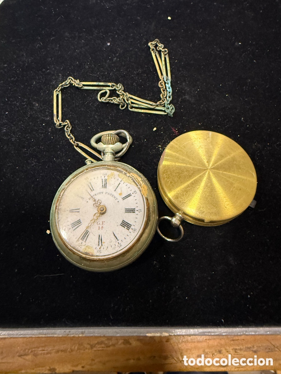 Relojes de bolsillo: Lote de reloj de bolsillo y br&uacute;jula, por revisar