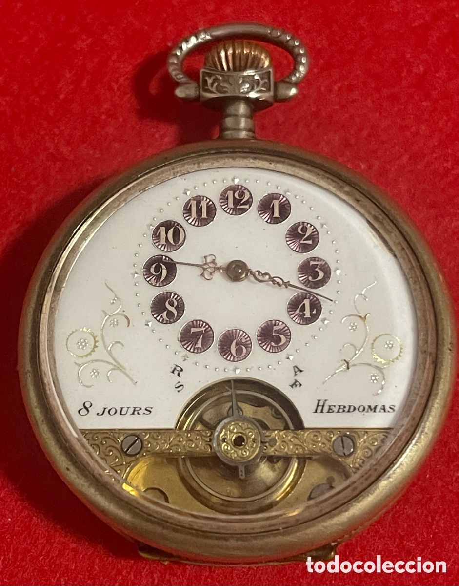 Relojes de bolsillo: Precioso Reloj De Bolsillo 8 d&iacute;as cuerda, Hebdomas. Funcionando