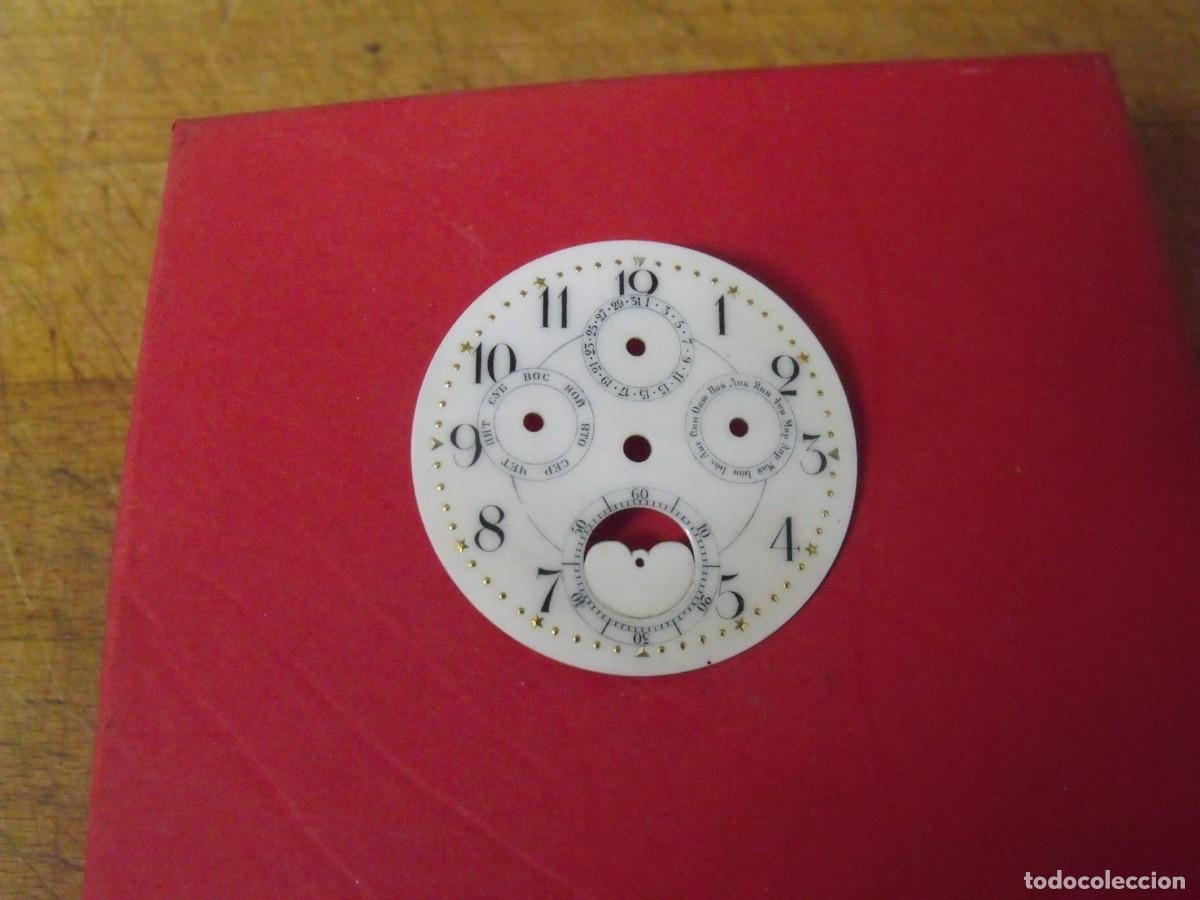 Relojes de bolsillo: ANTIGUA ESFERA NUEVA EN PORCELANA PARA RELOJ BOLSILLO-CALENDARIO FASES LUNA-A&Ntilde;O 1910-LOTE 259-98