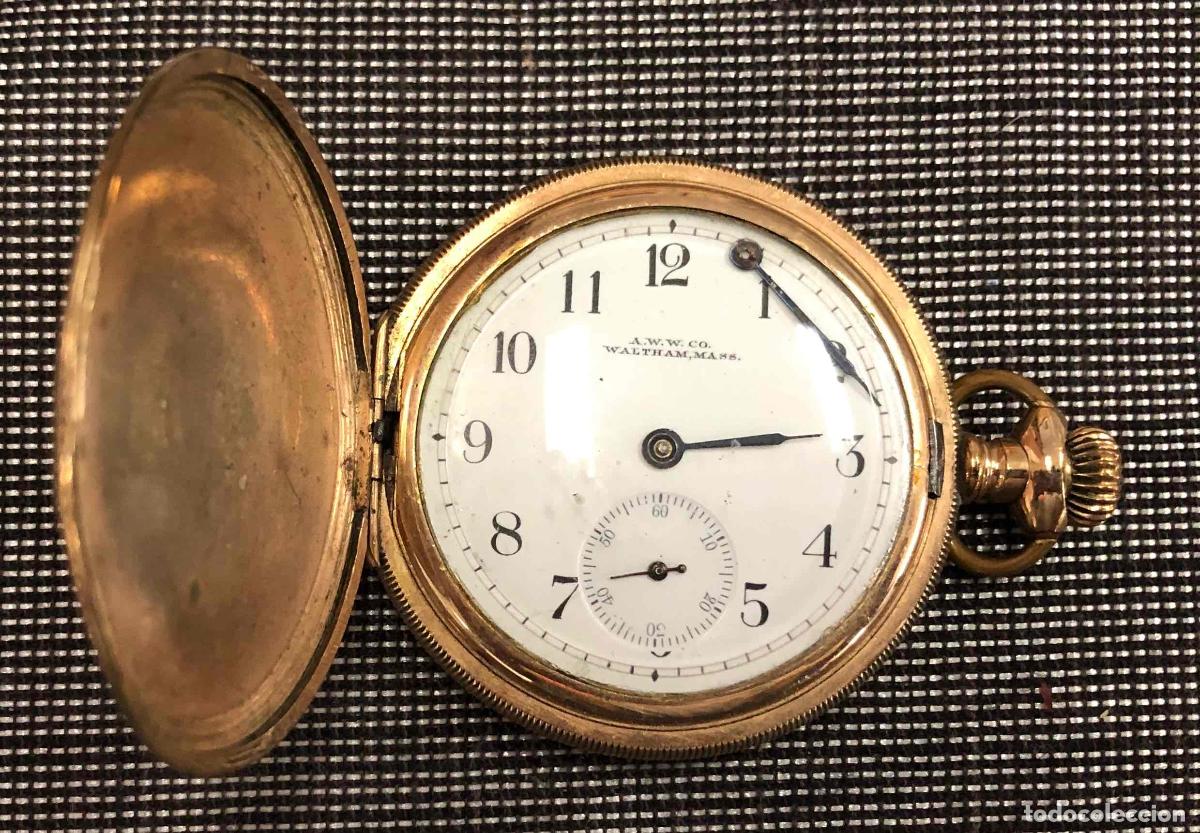 Relojes de bolsillo: RELOJ DE BOLSILLO AMERICANO MARCA A.W.W. CO. WALTHAM, MASS. CHAPADO EN ORO. FUNCIONA
