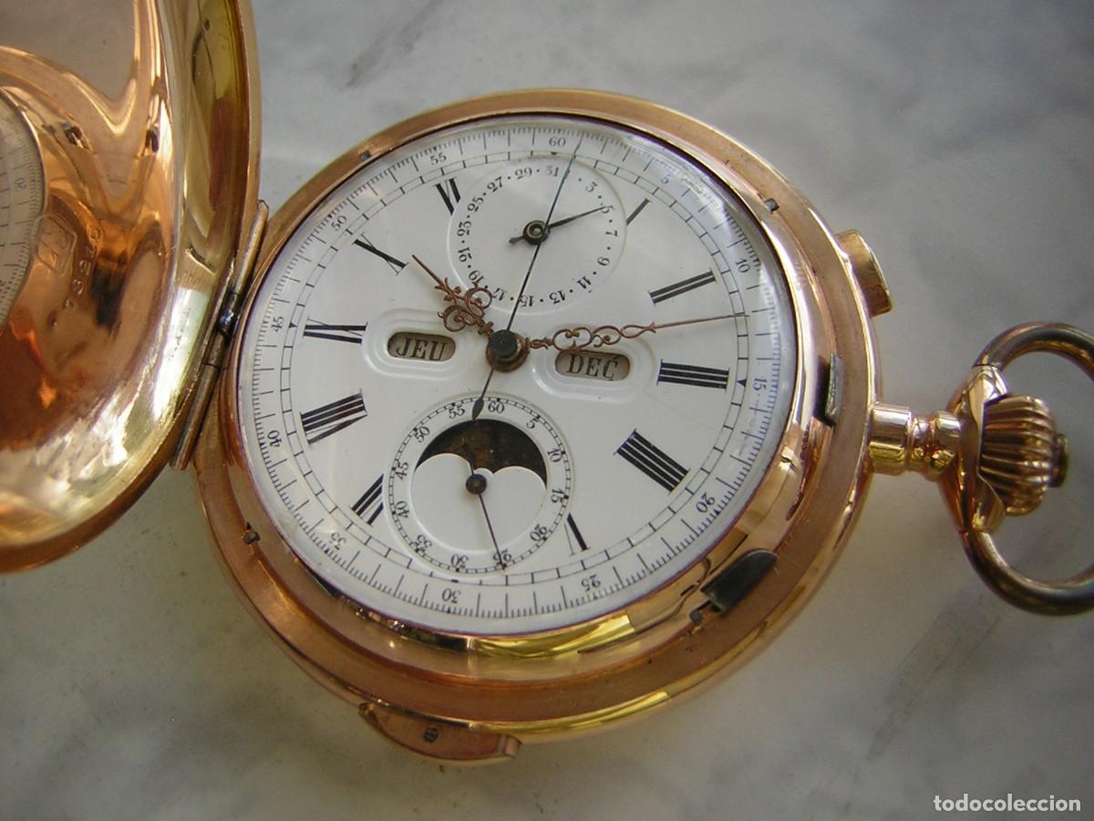 Relojes de bolsillo: RELOJ DE BOLSILLO CRONOGRAFO,SONERIA A MINUTOS,TRIPLE QUANTIEME,FASE LUNAR,ORO 18 KT A&Ntilde;O 1900