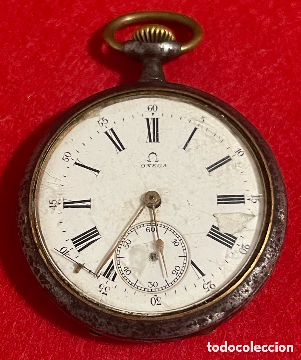 Relojes de bolsillo: Antiguo Reloj De Bolsillo en metal, pavonado. Funcionando