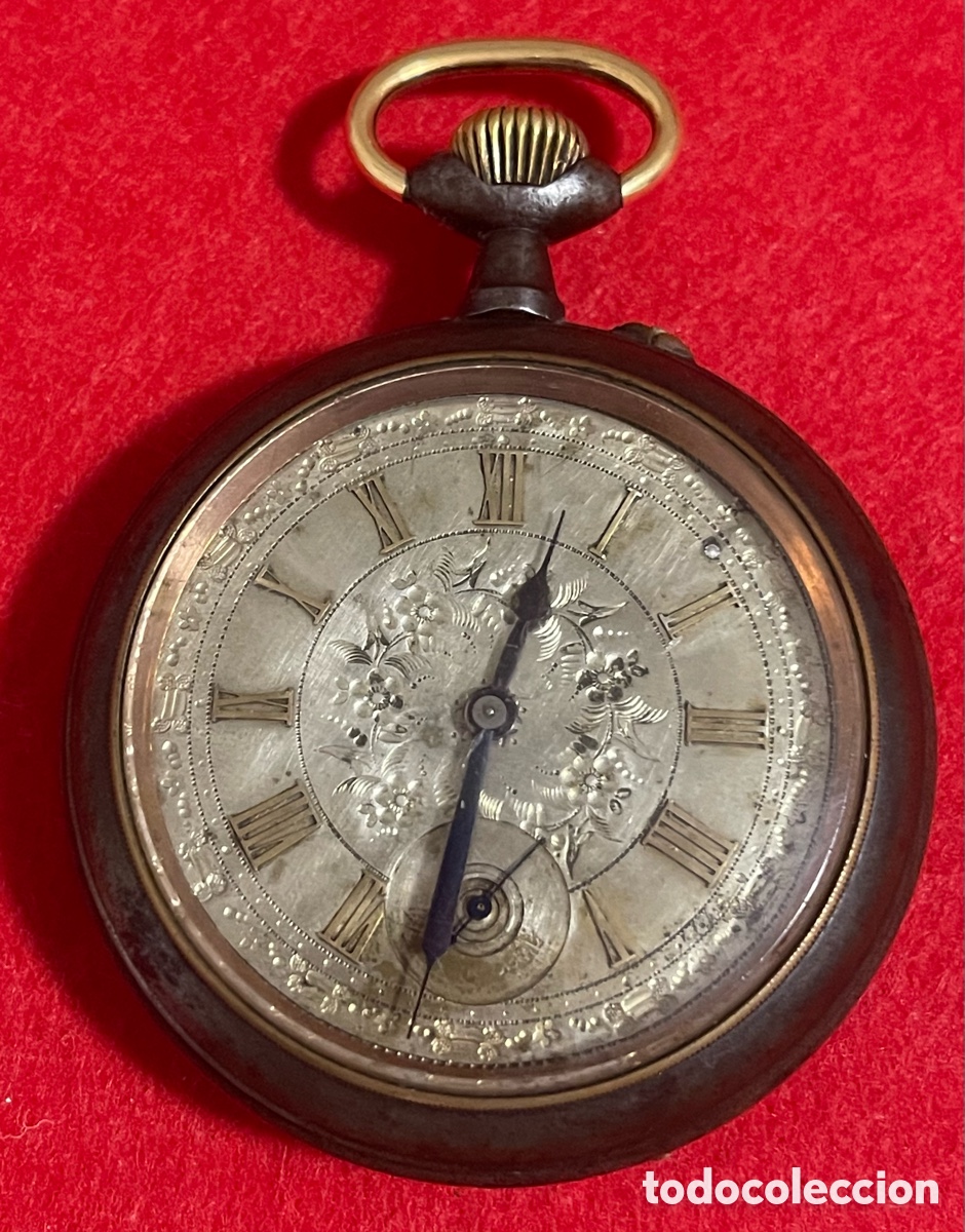 Relojes de bolsillo: Antiguo Reloj De Bolsillo, en metal pavonado, tama&ntilde;o, Goliat. Funcionando