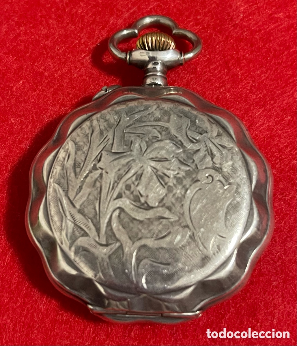 Relojes de bolsillo: Extraordinario Reloj De Bolsillo 3 tapas, 8 d&iacute;as cuerda, Modernista, en plata de ley. Funcionando