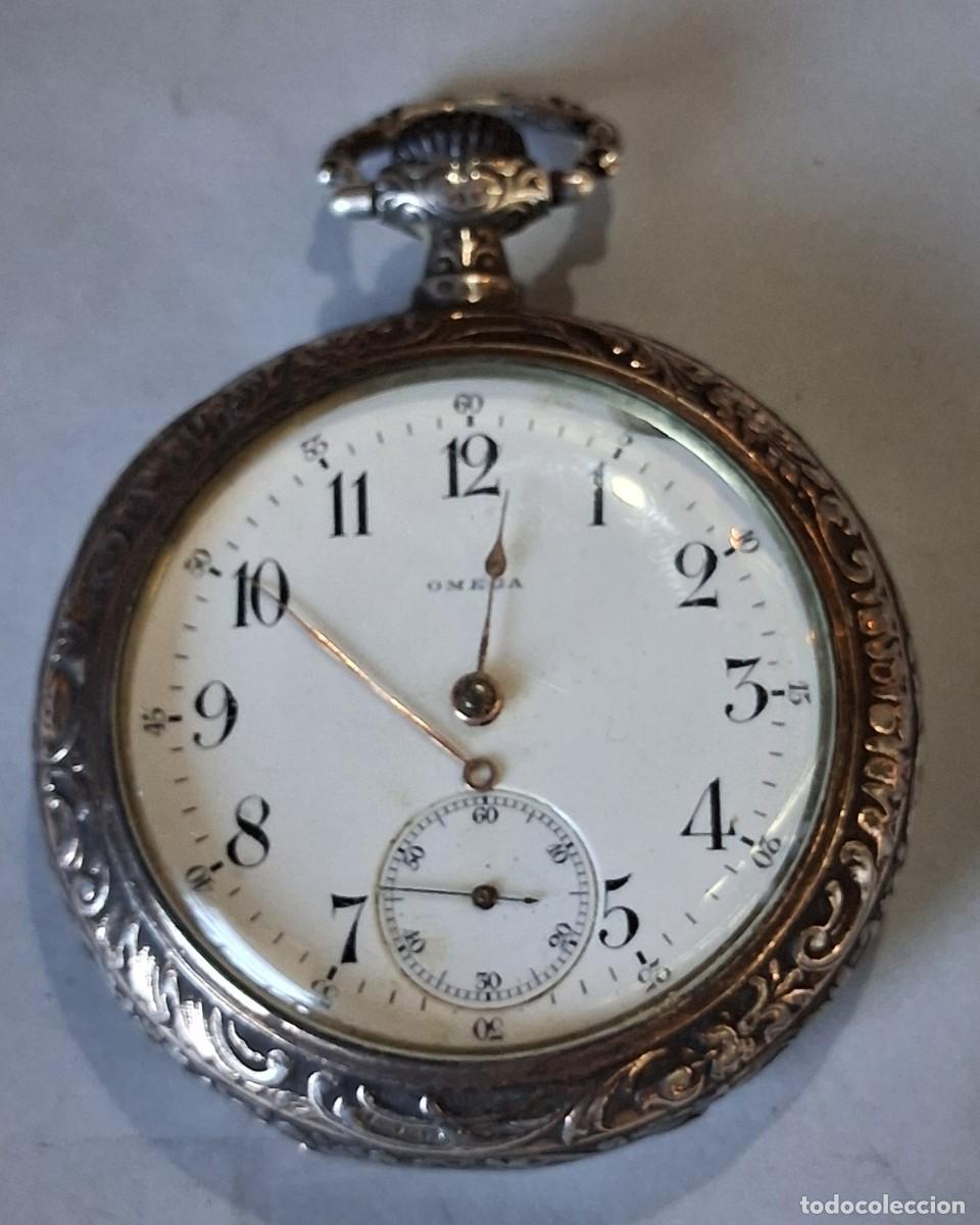 Relojes de bolsillo: Bonito reloj de bolsillo antiguo de plata marca Omega
