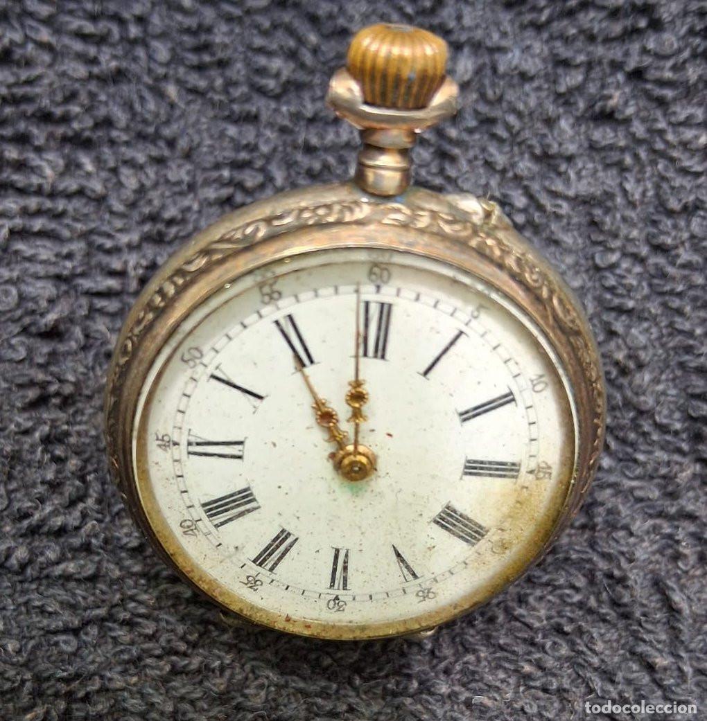 Relojes de bolsillo: Reloj de bolsillo antiguo de plata maciza 800 - Sistema Cilindro 10 Rub&iacute;s - Ca. 1900