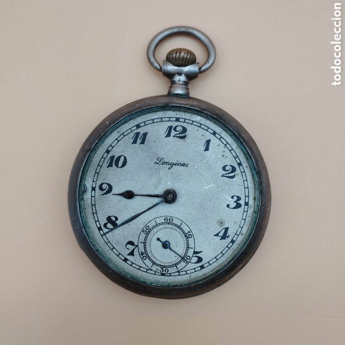 Relojes de bolsillo: Reloj Longines bolsillo plata antiguo Suizo cuerda manual