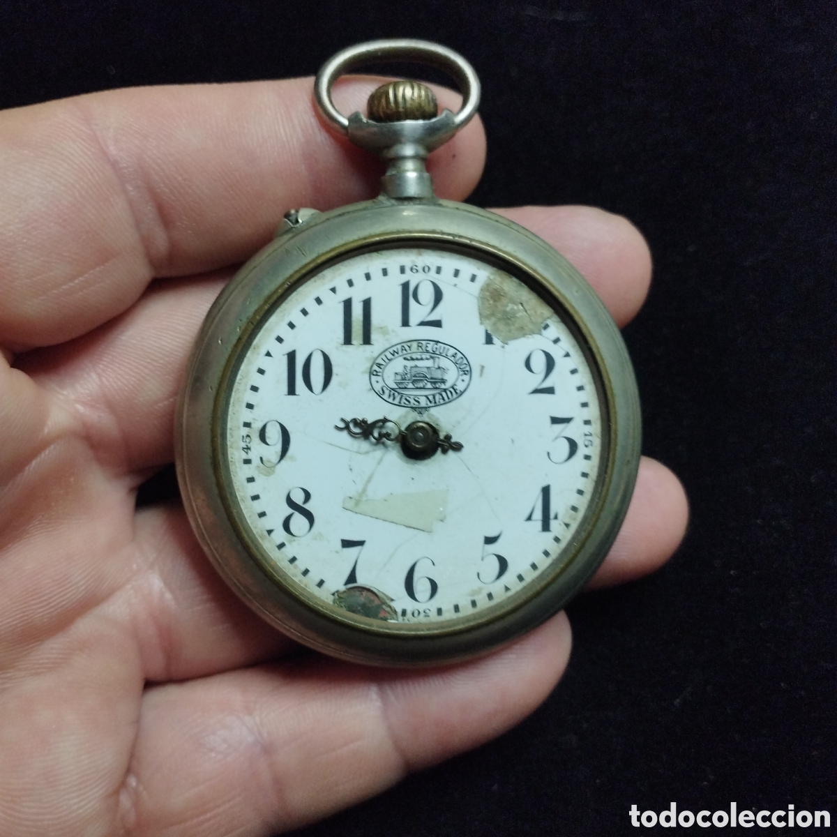 Relojes de bolsillo: Reloj de bolsillo Railway Regulador. Funcionando, falta cristal, agujas , esfera rota. Para piezas.