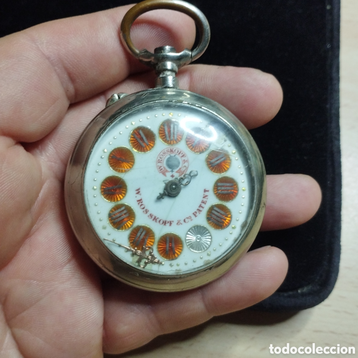 Taschenuhren: Reloj de bolsillo Rosskoff. No funciona, manecillas caidas, esfera deteriorada. Para restaurar o pie