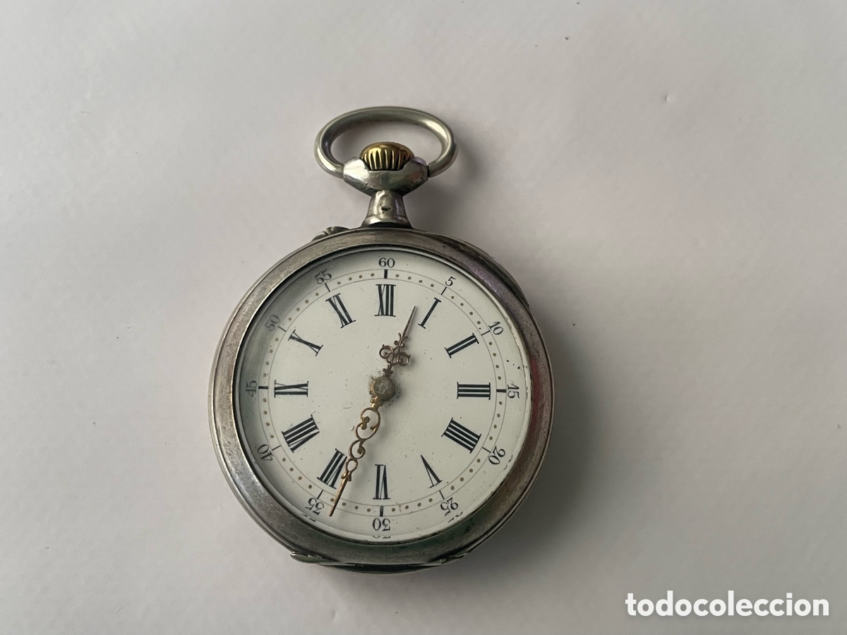 Relojes de bolsillo: Reloj de bolsillo plata, firma Jardinet &agrave; Bo&euml;n, 42mm - No funciona