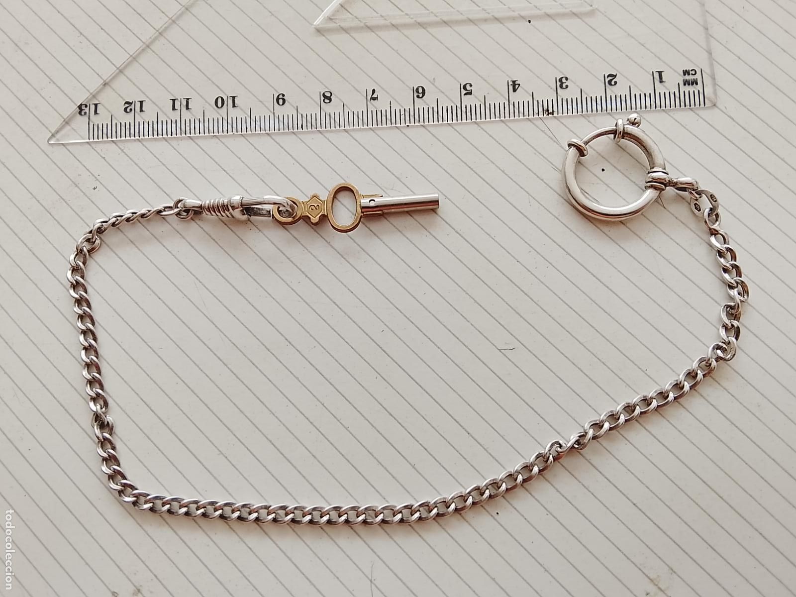 Relojes de bolsillo: Leontina de plata para reloj de bolsillo, con llave
