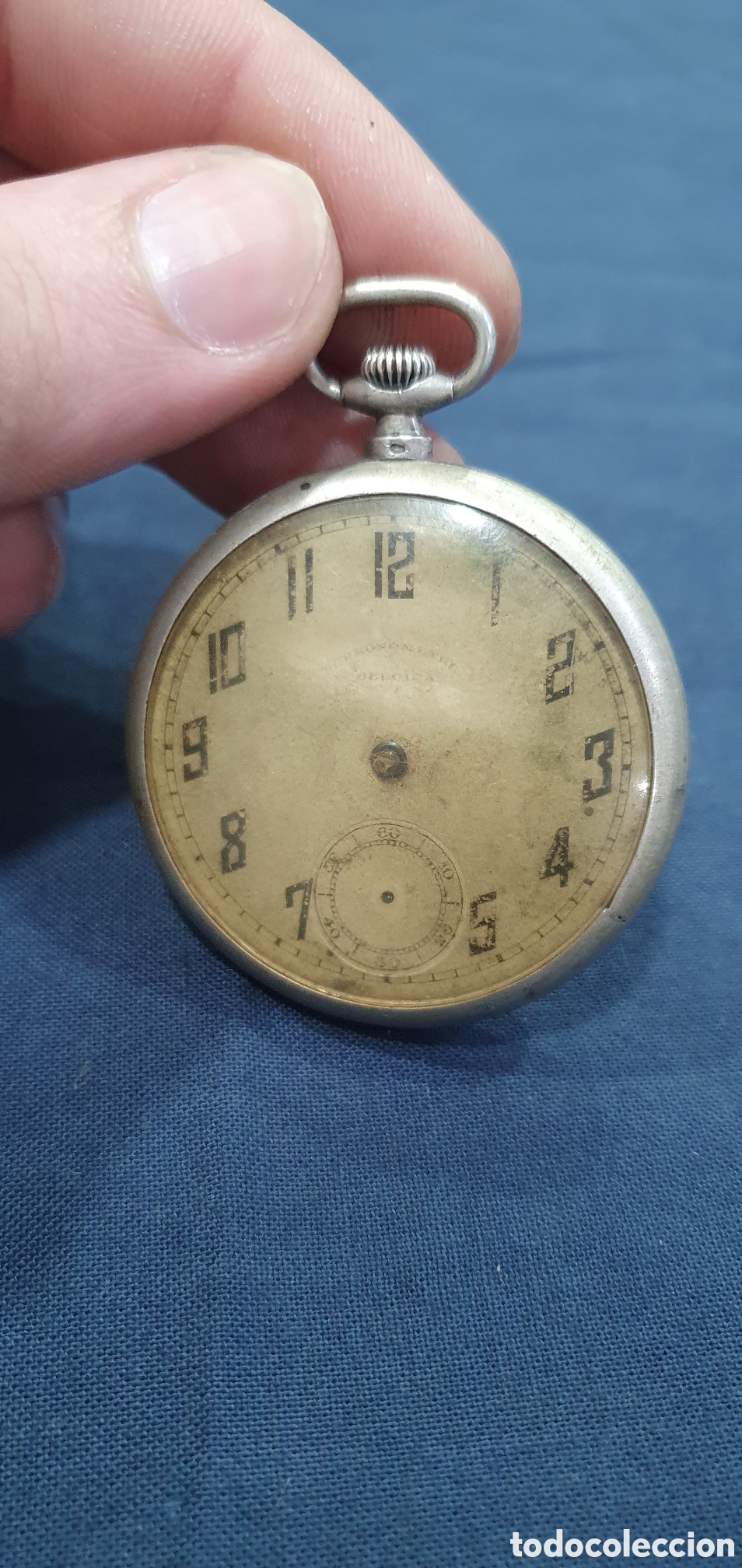 Orologi da taschino: Antiguo reloj de bolsillo con caja en plata de ley. (L135)