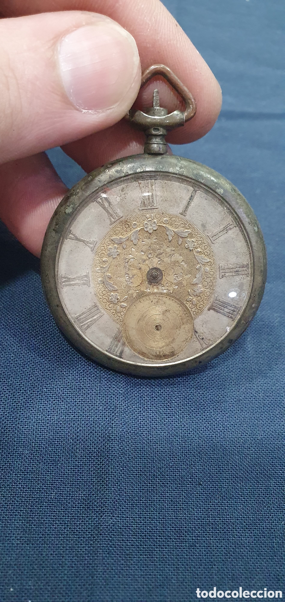 Relojes de bolsillo: Reloj de bolsillo plata de ley con preciosa esfera. (L135)