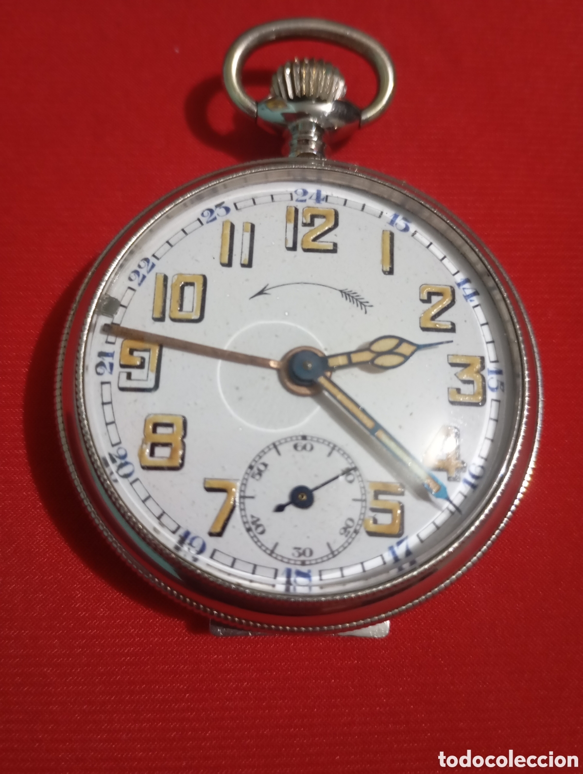 Pocket watches: Reloj Alarma Despertador soner&iacute;a bisel giratorio mec&aacute;nico de bolsillo Alem&aacute;n Thiel Antiguo 50mm