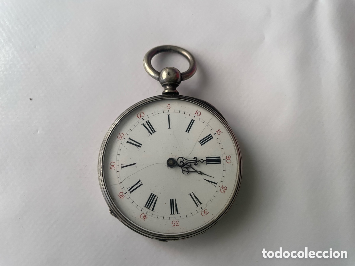 Relojes de bolsillo: Reloj de bolsillo plata cuerda llave, esfera agrietada - Vend&ocirc;me, Francia s.XIX