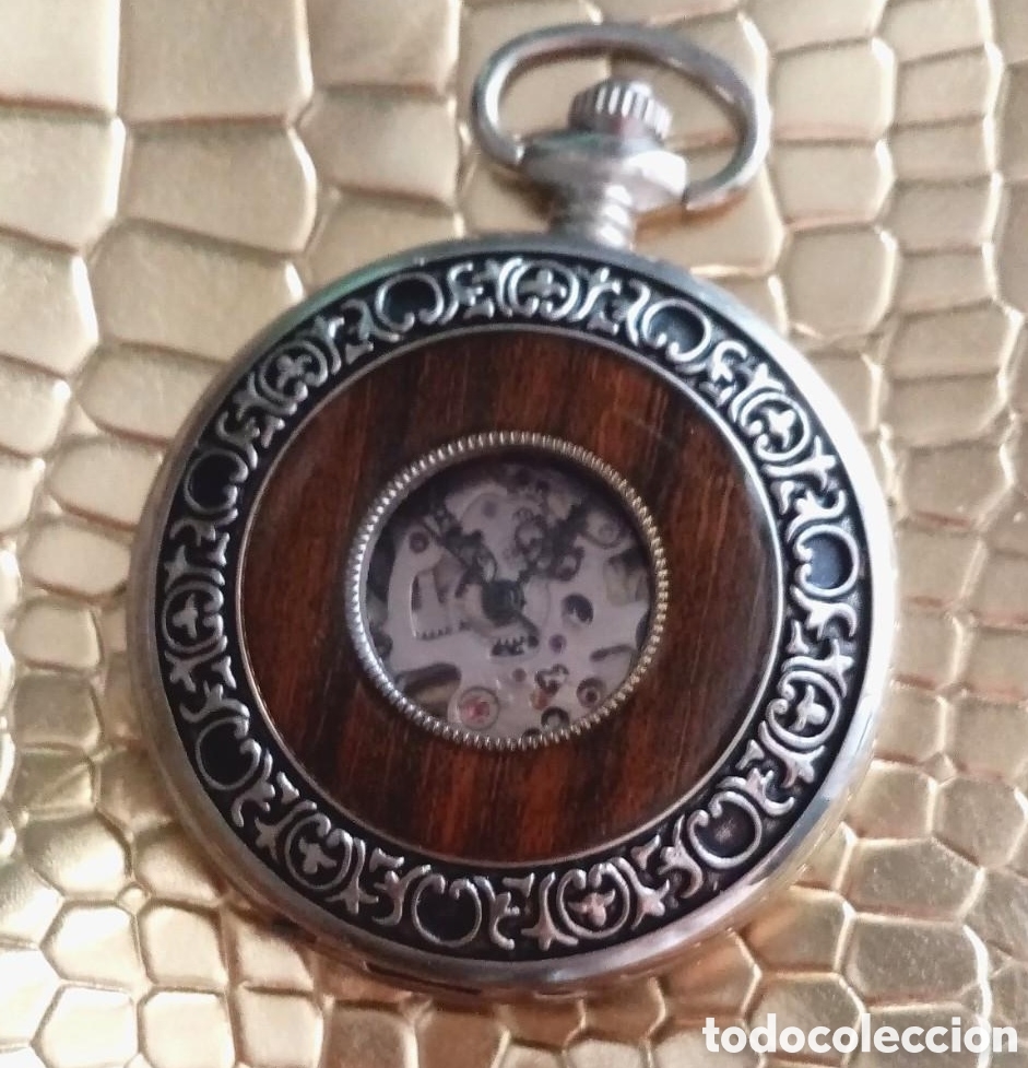 Relojes de bolsillo: Original reloj mec&aacute;nico de bolsillo, de cuerda. Con tapa marr&oacute;n y plateado. 5cm di&aacute;m. Muy bonito