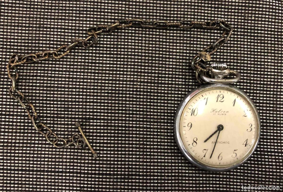 Relojes de bolsillo: RELOJ DE BOLSILLO MARCA HALCON ANTICHOC 17 RUBIS. FUNCIONA. CON CADENA