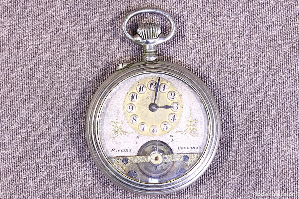 Relojes de bolsillo: Reloj Bolsillo Hebdomas. Caja N&iacute;quel. Esfera metal blanco mate. Hebdomas pocket watch. Nickel case.