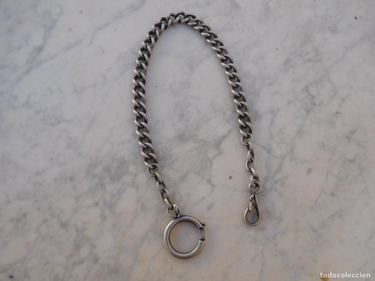 Relojes de bolsillo: Cadena de plata antigua para reloj de bolsillo