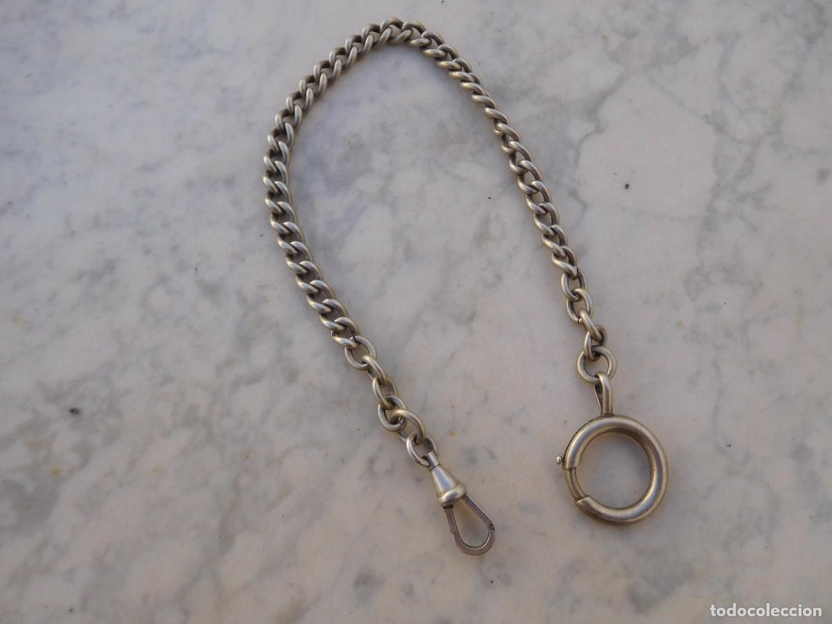 Relojes de bolsillo: Cadena de plata antigua para reloj de bolsillo