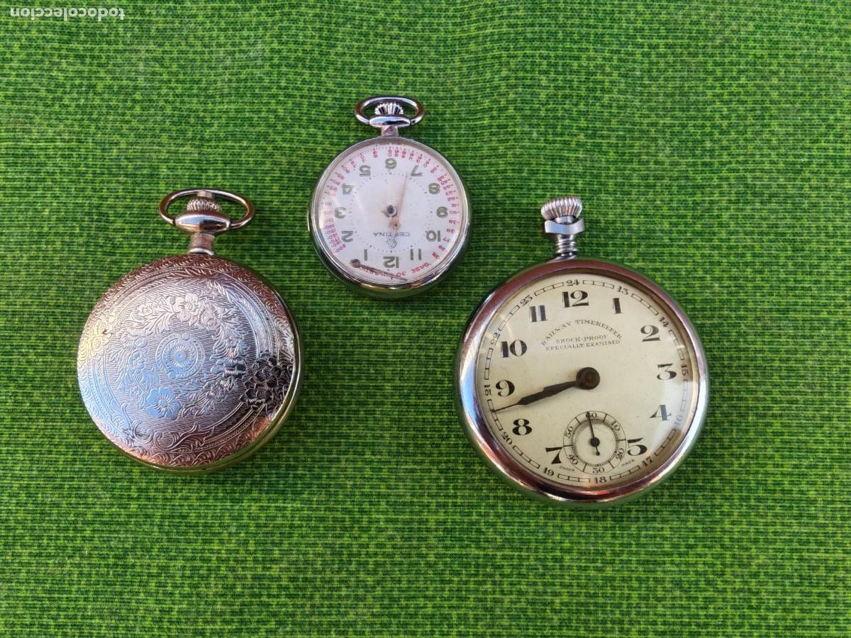 Relojes de bolsillo: 3 relojes de bolsillo: dos mec&aacute;nicos y uno de cuarzo, Certina,Railway Timekeeper y Scharz
